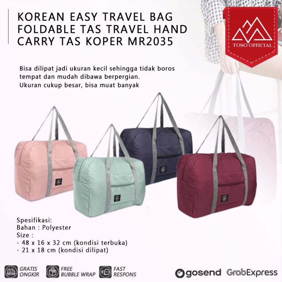 Korean Easy Travel Bag Foldable Tas Travel Hand Carry Tas Koper MR2035 - random