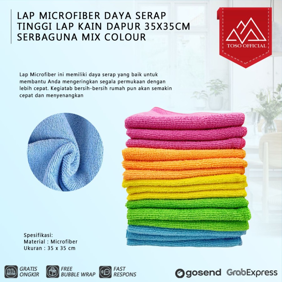 4 Pcs Lap Microfiber Berdaya Serap Tinggi Kain Lap Dapur 35cm Handuk