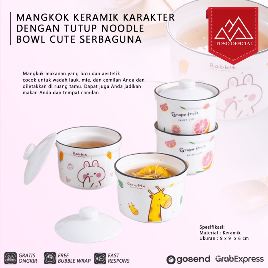 MANGKOK KERAMIK KARAKTER DENGAN TUTUP NOODLE BOWL MANGKUK KOREA SOP