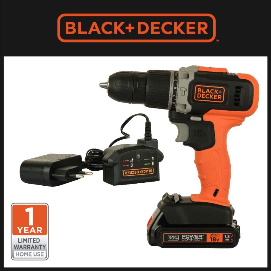 Black + Decker Bor Listrik Hammer Drill Cordless 18 Volt (BCD003C1-B1)