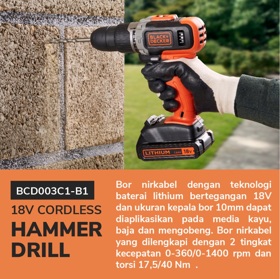 Jual Black Decker Bor Listrik Hammer Drill Cordless 18 Volt
