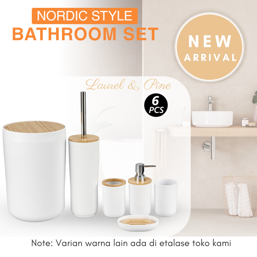SET PERLENGKAPAN KAMAR MANDI PREMIUM 6PC - WHITE BAMBOO / PUTIH BAMBU