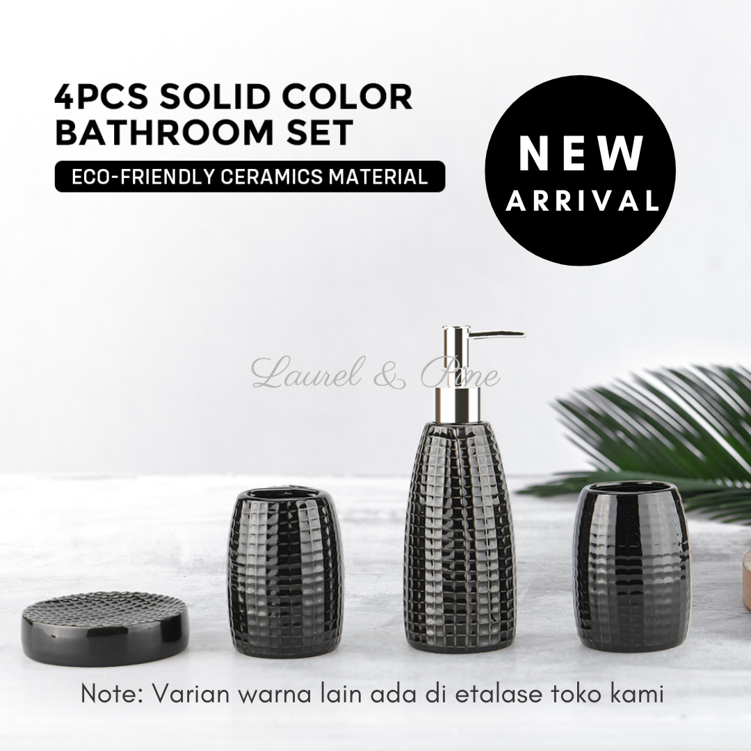 SET AKSESORIS KAMAR MANDI PORCELAIN KERAMIK LUXURY 4PC - BLACK / HITAM