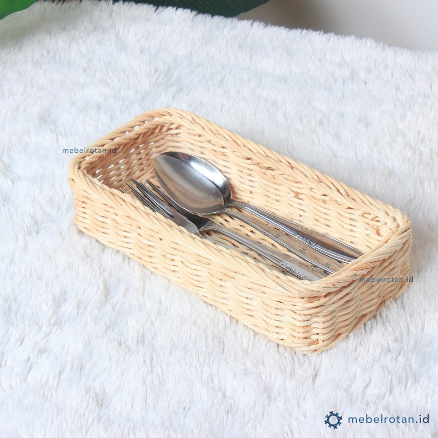 Tempat Sendok Garpu Rotan - Keranjang Kotak Persegi Panjang Kecil K02