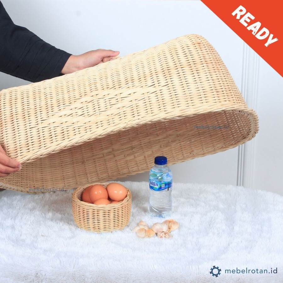Tudung Saji Rotan Alami Besar - Tutup Makanan Persegi Panjang