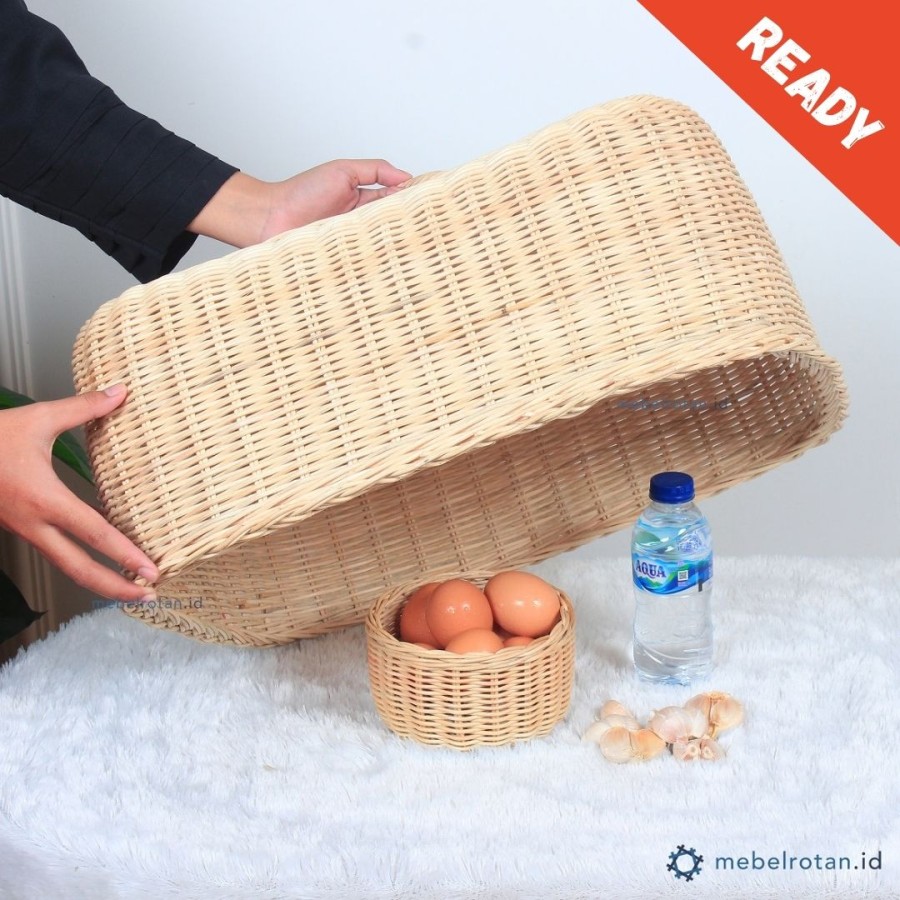 Tudung Saji Anyaman Rotan Alami Besar - Tutup Makanan Persegi