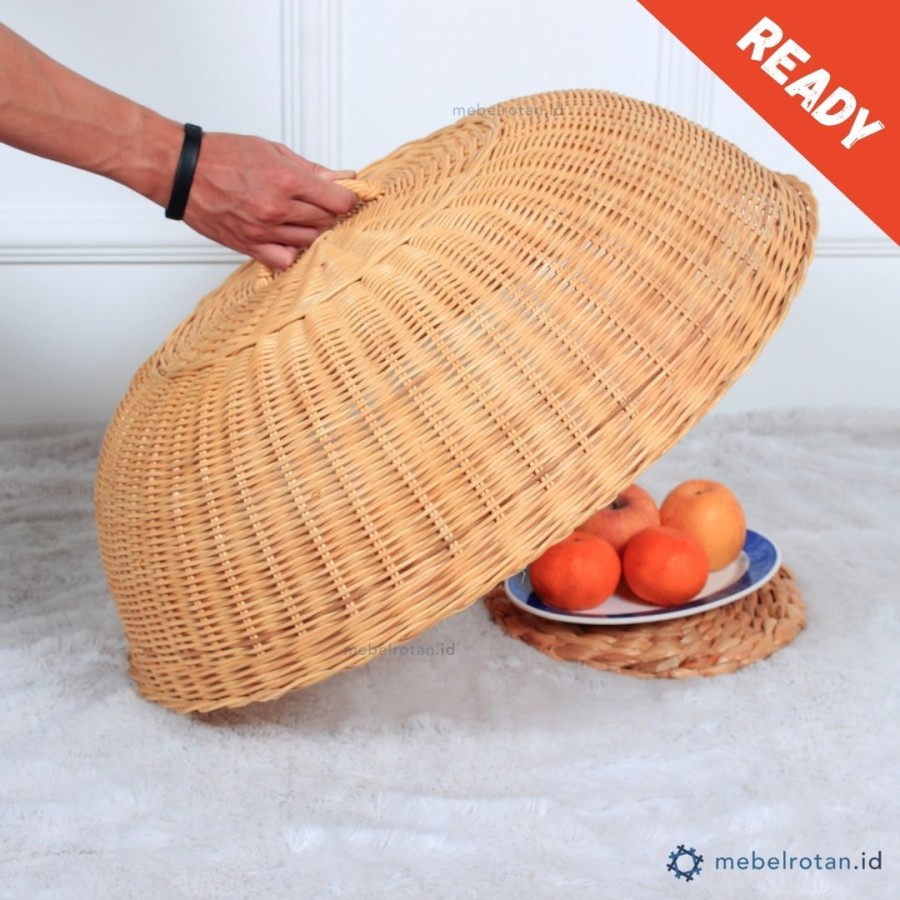 Tudung saji bundar rotan alami / asli | tutup makanan | food cover