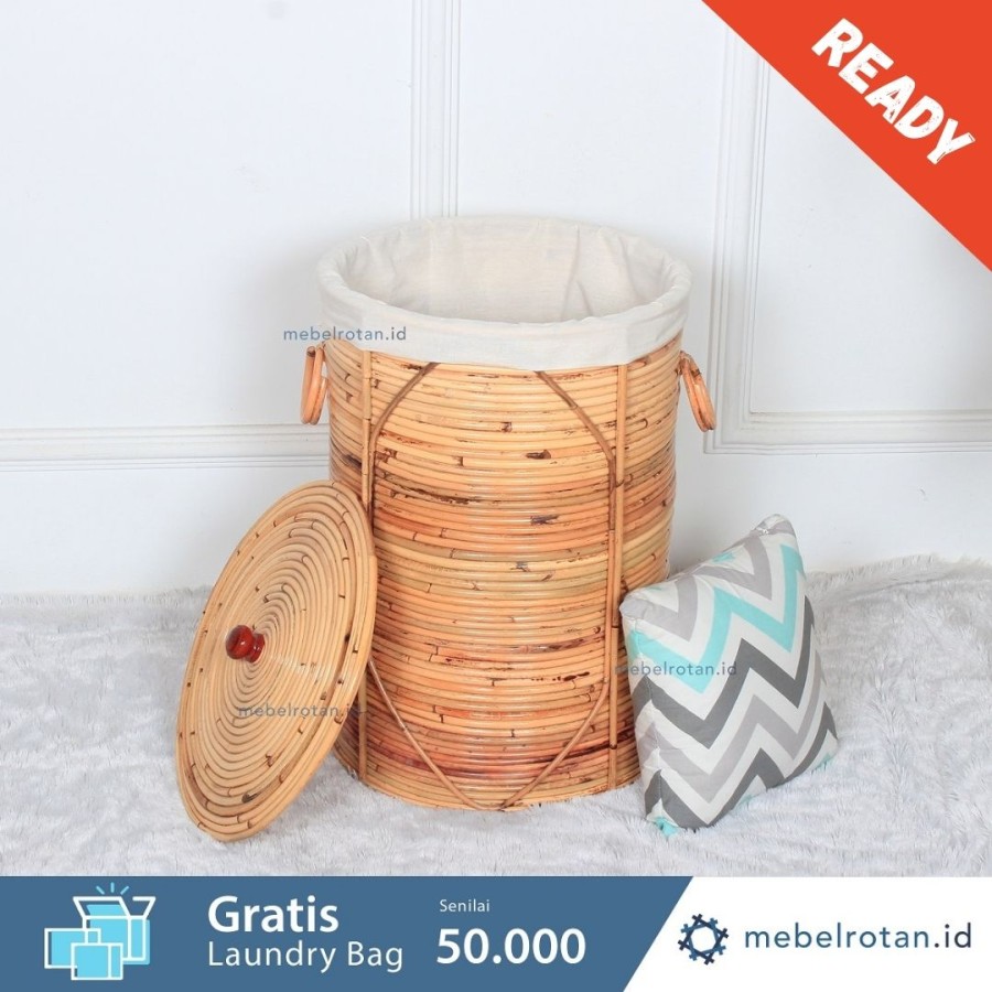 Keranjang Laundry Basket rotan | Tempat pakaian kotor kering
