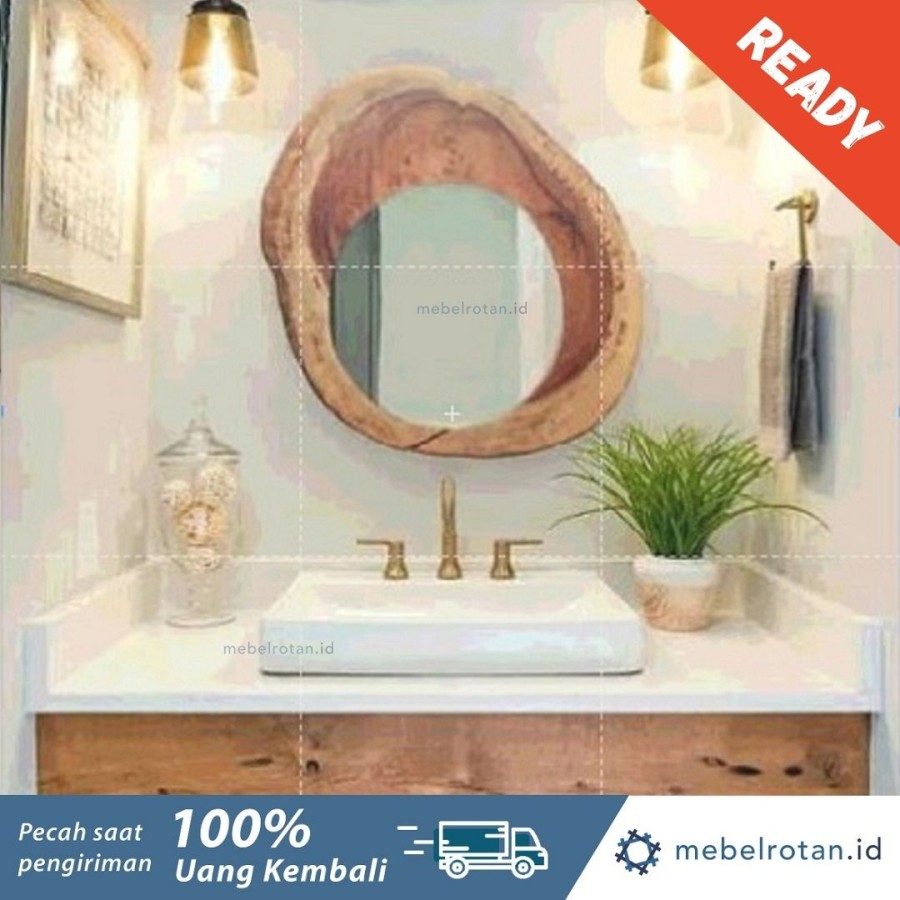 cermin wastafel toilet kamar mandi / dinding kayu trembesi