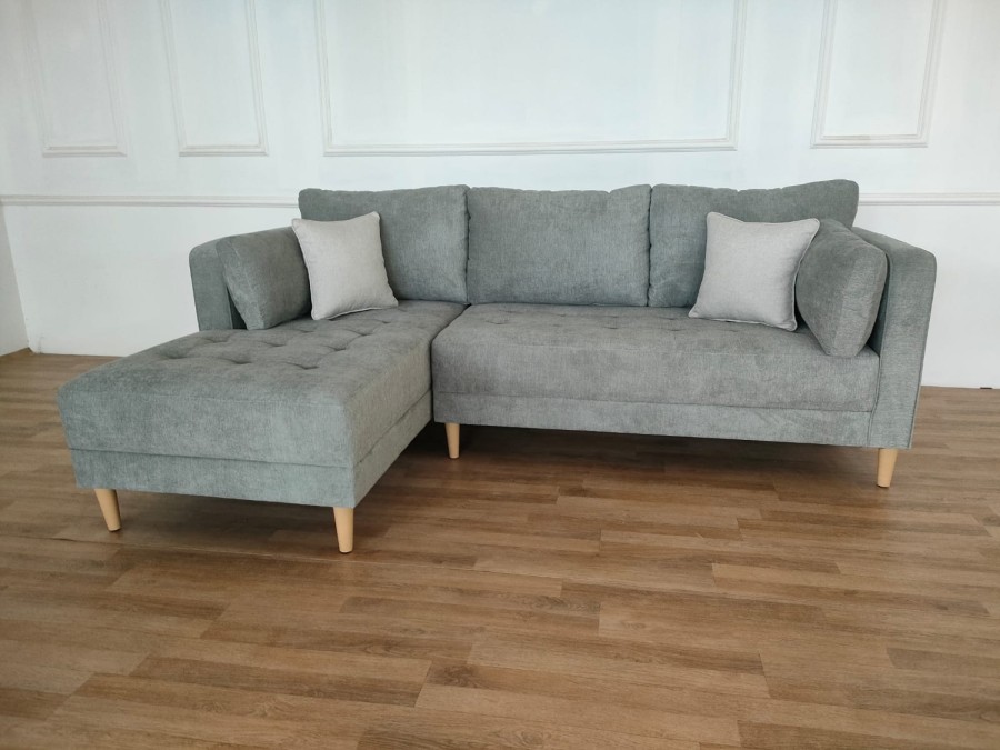 SOFA L-SHAPE YUUMA (FAB) GREY WOODEN LEGS