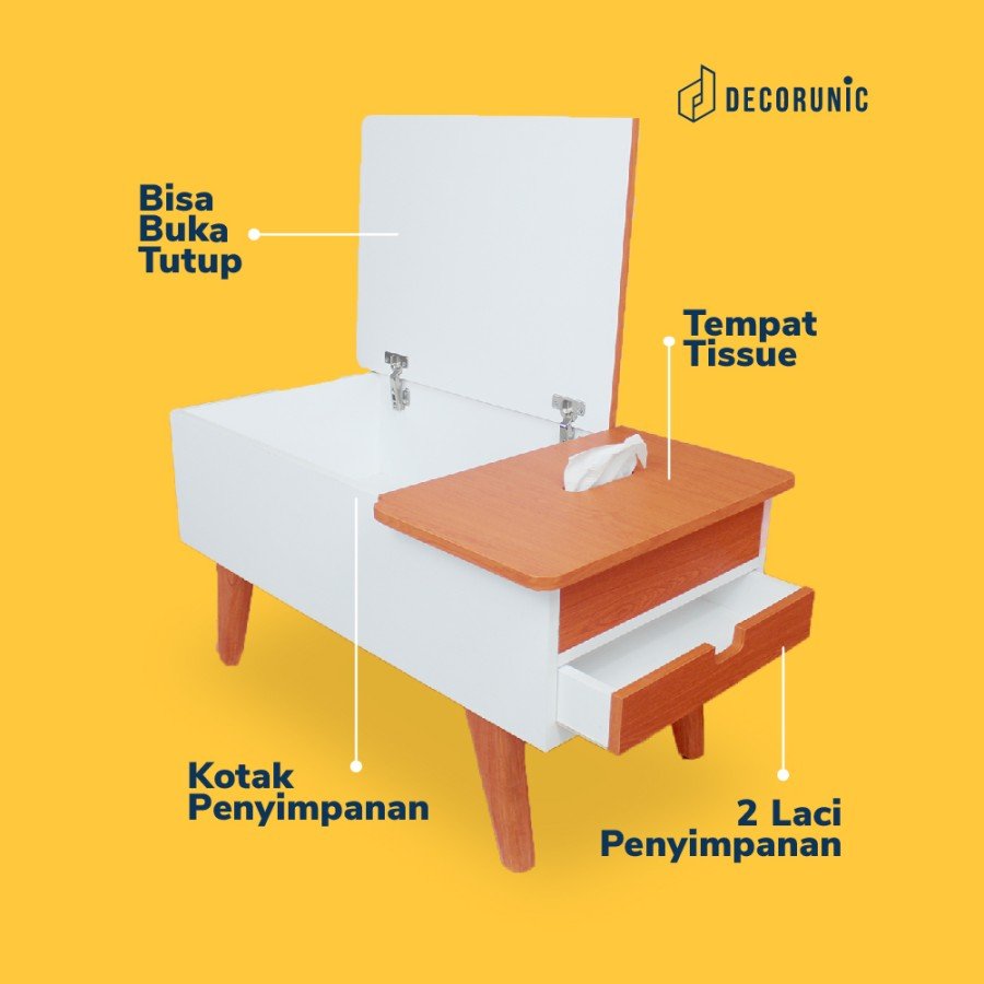 [Decorunic] Meja Tamu Minimalis Modern Coffee Table Uk.90x50 Meja Kopi - Putih