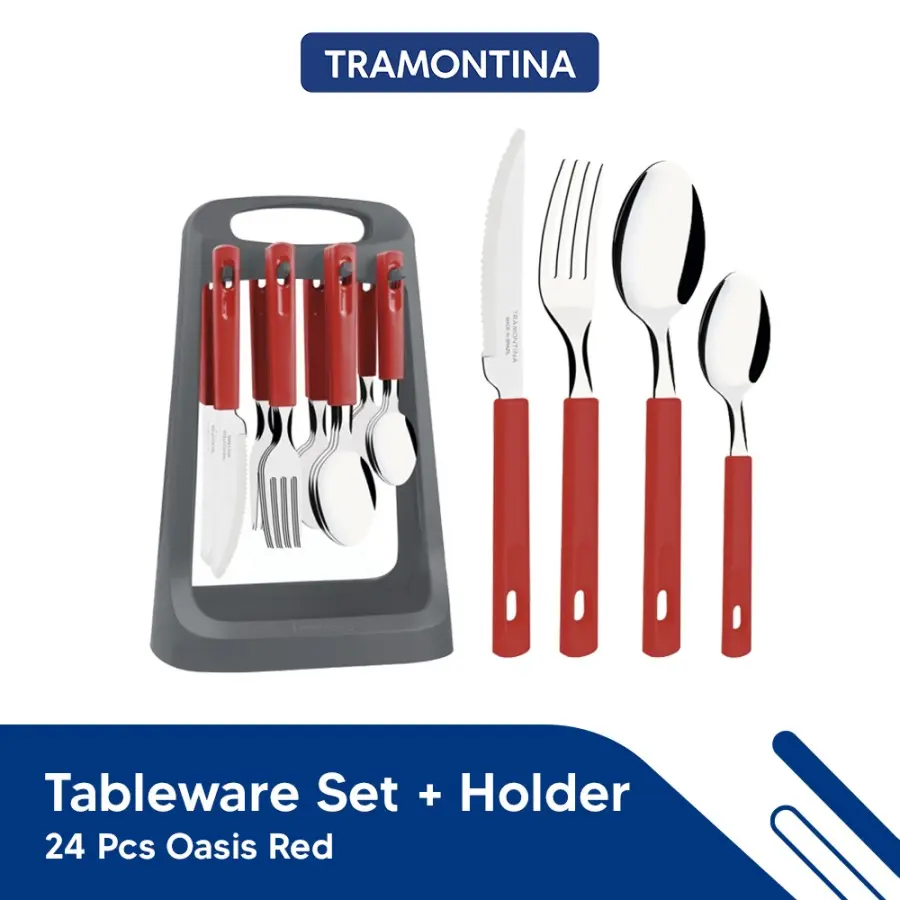 Tramontina - Oasis 24 Pcs Tableware Set + Holder Red