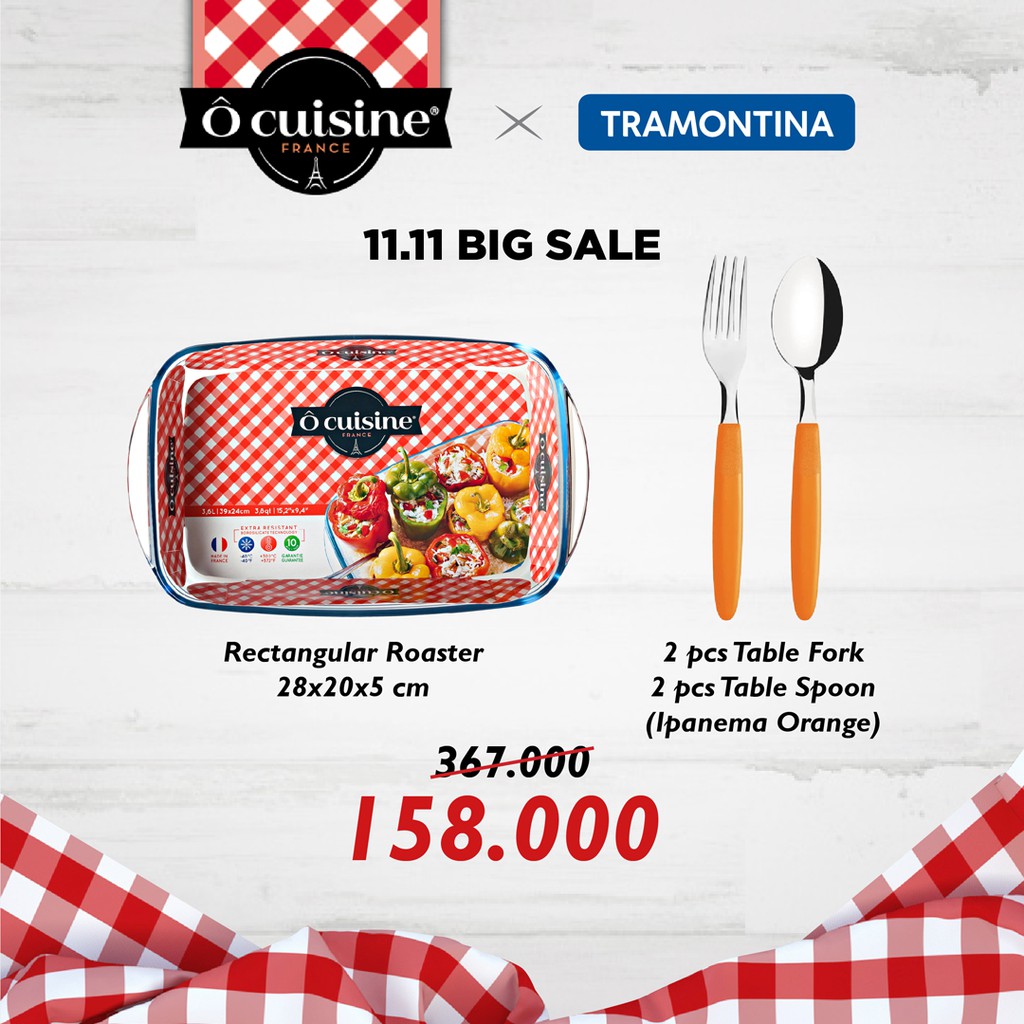 Promo Bundling Loyang Kacaa Ocuisine Rectang Roaster & Set Sendok Garpu - Red