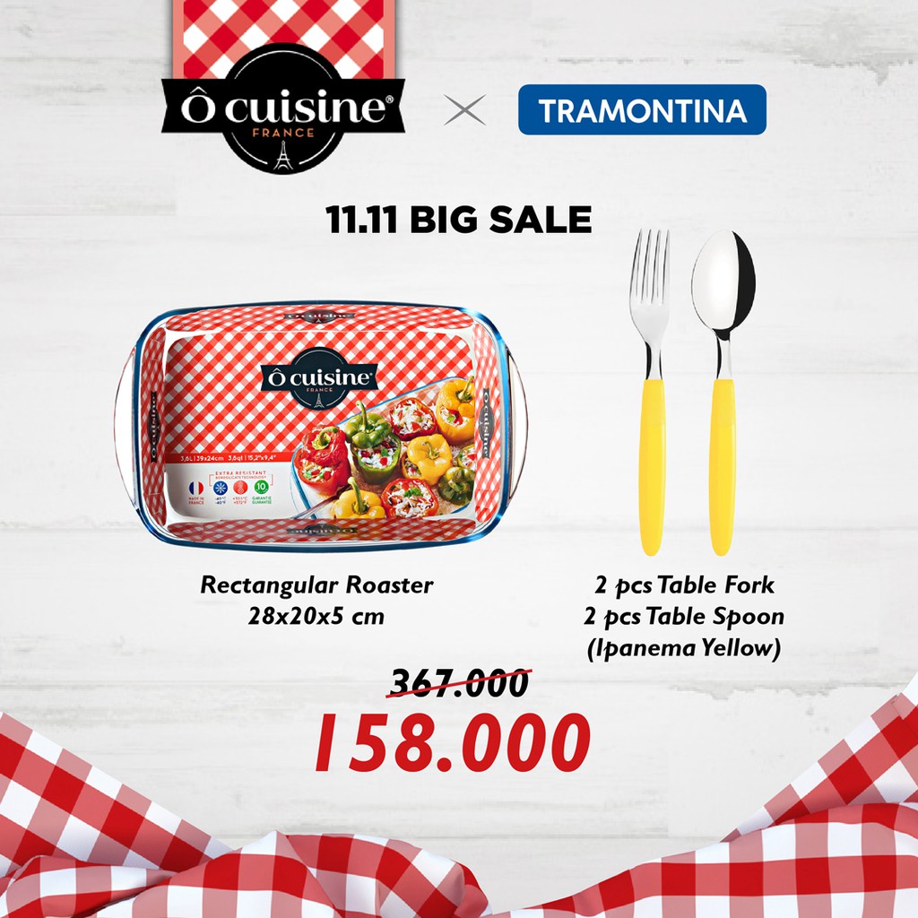 Promo Bundling Loyang Kacaa Ocuisine Rectang Roaster & Set Sendok Garpu - Red