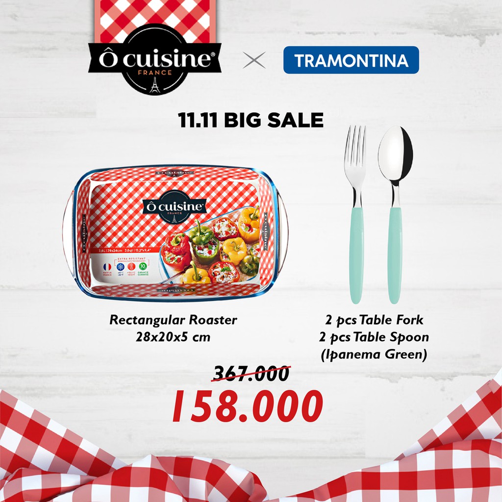 Promo Bundling Loyang Kacaa Ocuisine Rectang Roaster & Set Sendok Garpu - Red