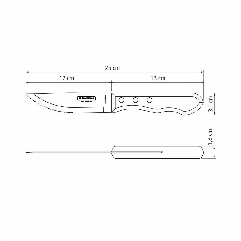 Pisau Steak Tramontina - 5 Jumbo Steak Knife Polywood Brown