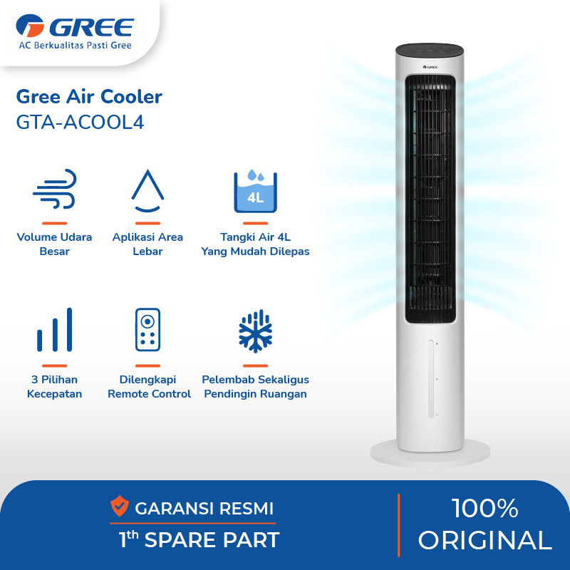 GREE Tower Fan Air Cooler - Kapasitas 4 Liter - Model GTA-ACOOL4 - Putih