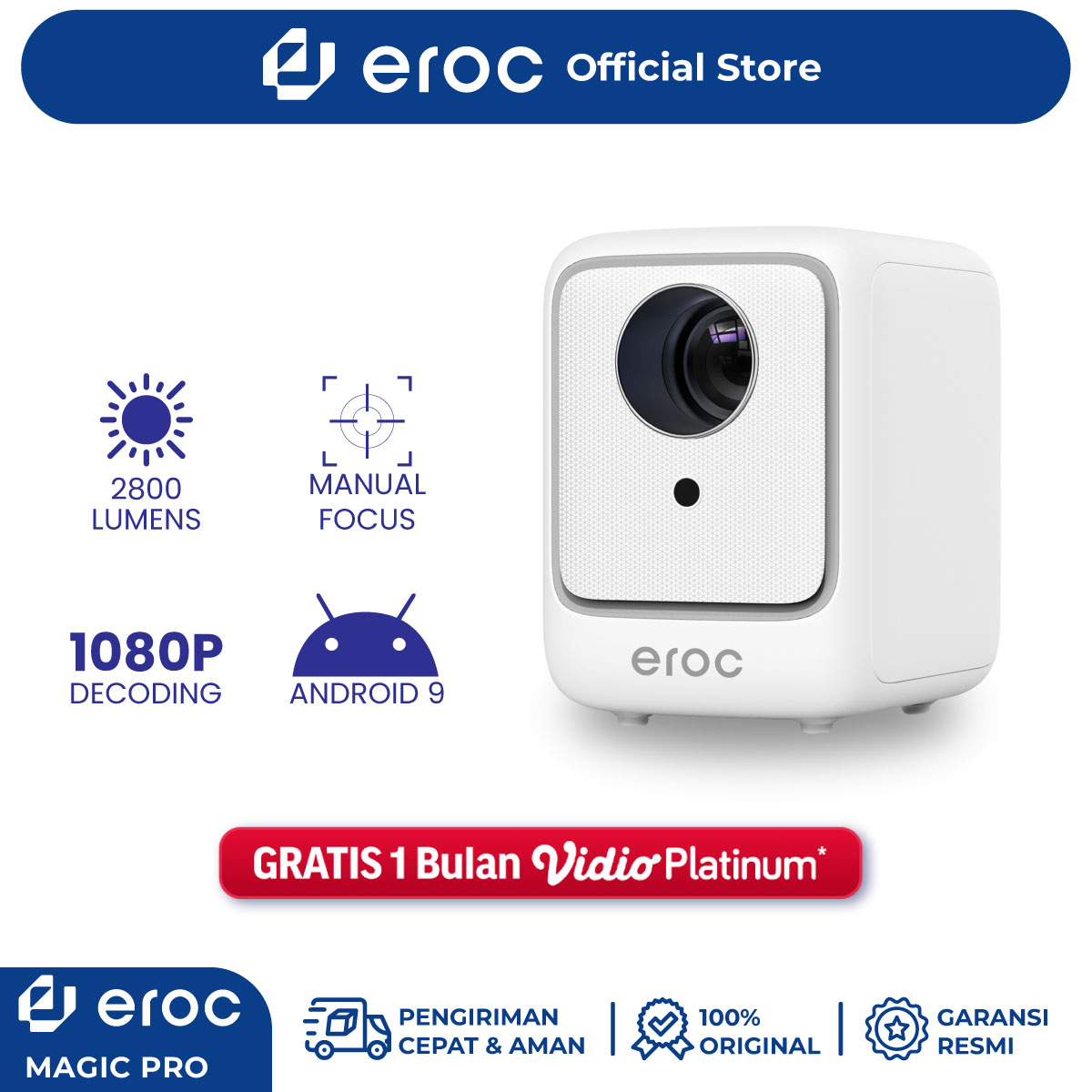 EROC Proyektor Full HD Decoding 4K Android IOS - MAGIC PRO - 250 Ansi