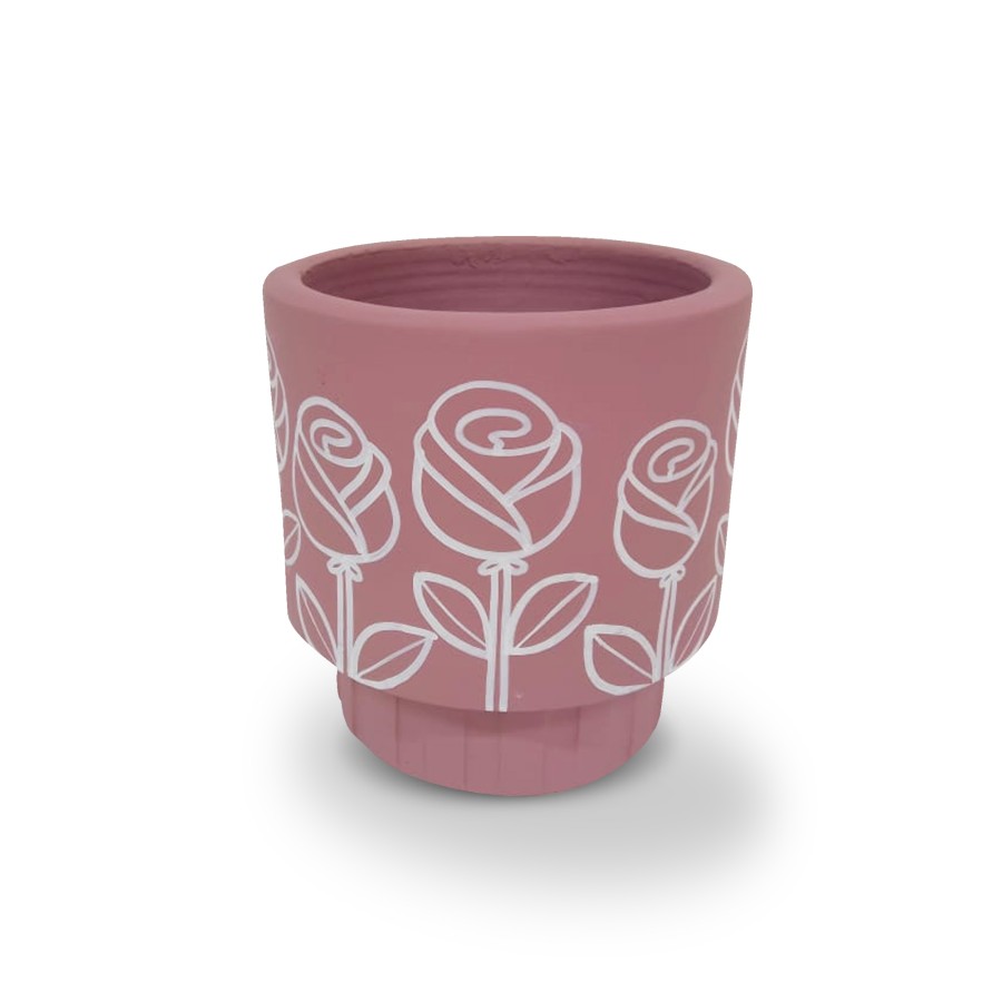 VIVERE Cache Pot Stripy Leg Dusty Pink 19X18CM - Pot Tanaman