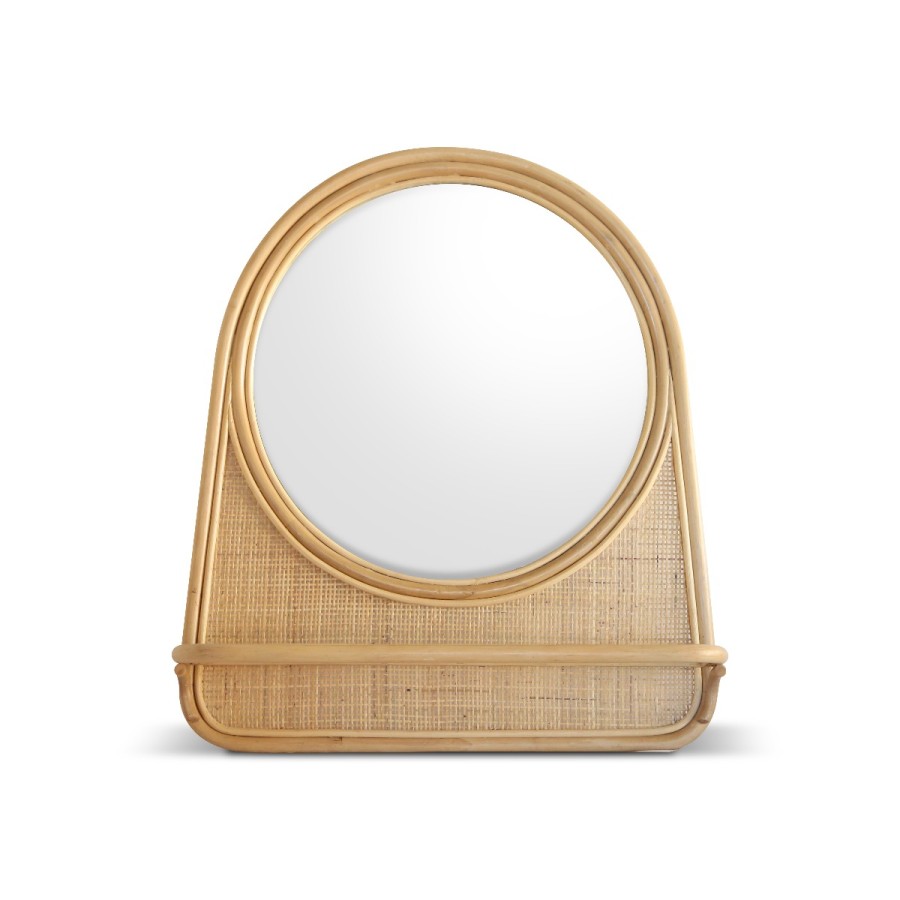VIVERE Mirror Rattan Roundy Natural 63X74CM (Jadetabek Only) - Cermin