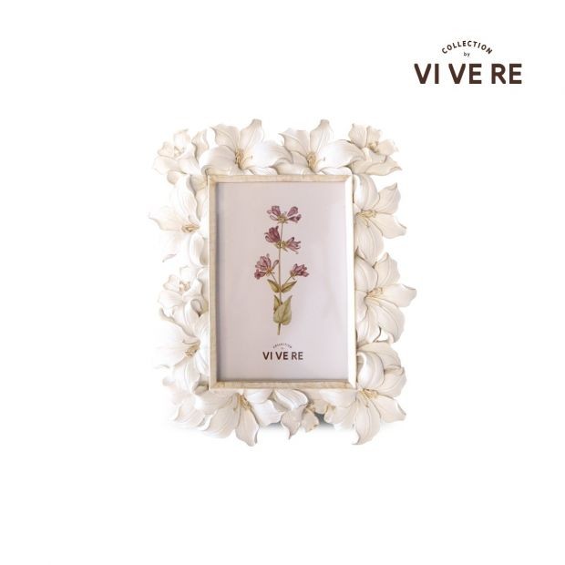VIVERE Photo Frame Carissa Flower White Gold 4X6INCH - Bingkai Foto