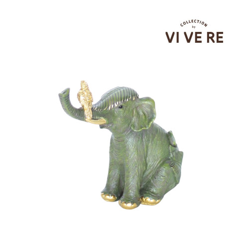 VIVERE Object Deco Elephant Bird Green 18X17CM - Pajangan Meja