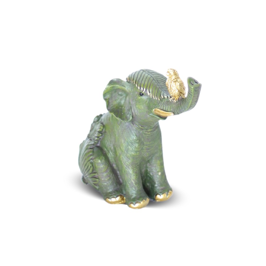 VIVERE Object Deco Elephant Bird Green 18X17CM - Pajangan Meja