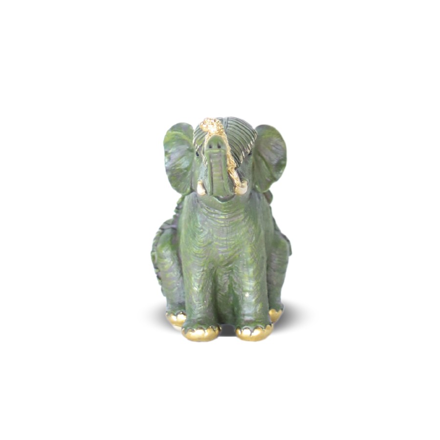 VIVERE Object Deco Elephant Bird Green 18X17CM - Pajangan Meja