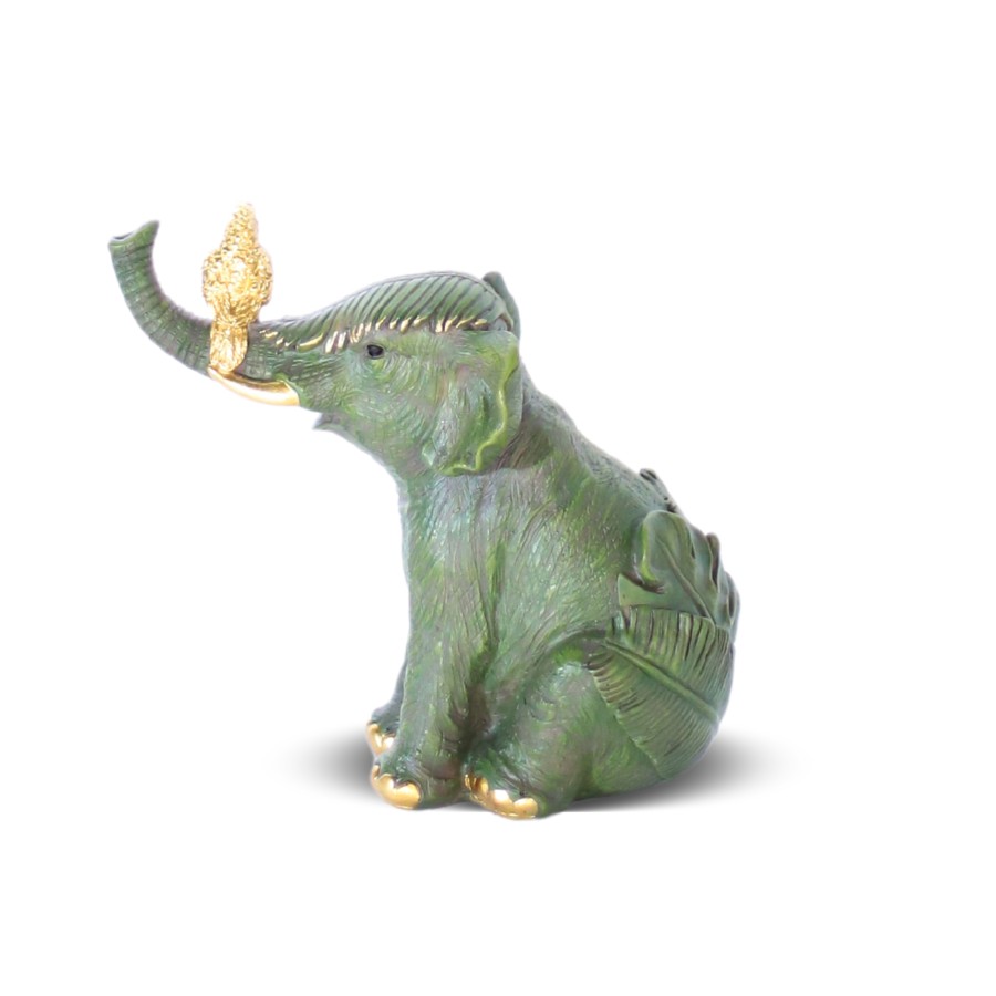 VIVERE Object Deco Elephant Bird Green 18X17CM - Pajangan Meja