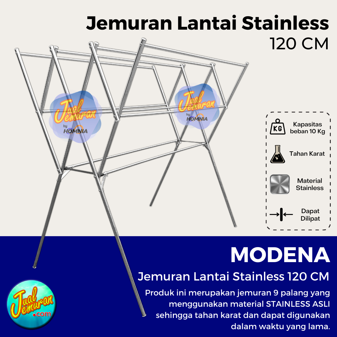 Jemuran Baju Stainless Steel Lipat 120 cm 9 Palang Ekonomis Anti Karat