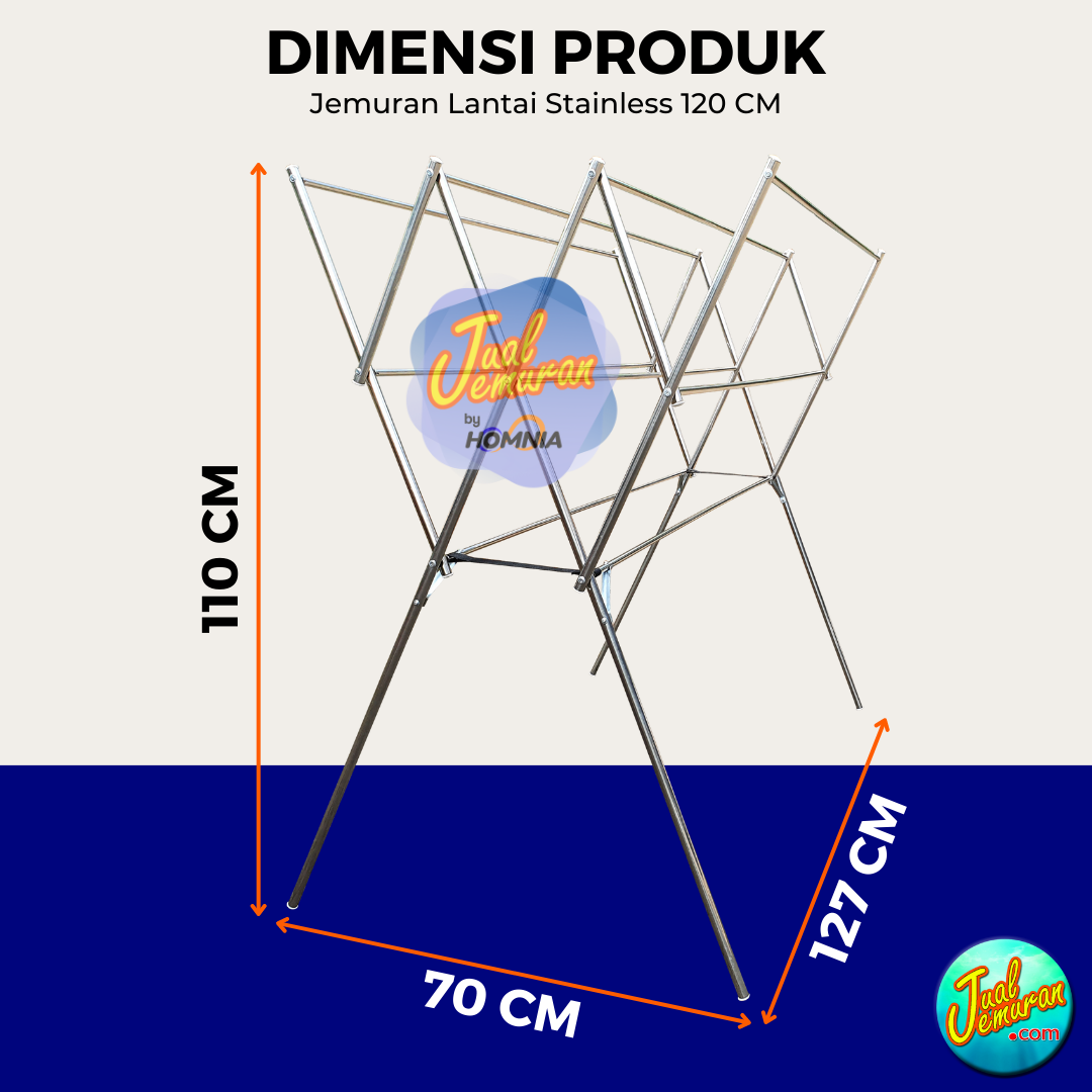 Jemuran Baju Stainless Steel Lipat 120 cm 9 Palang Ekonomis Anti Karat