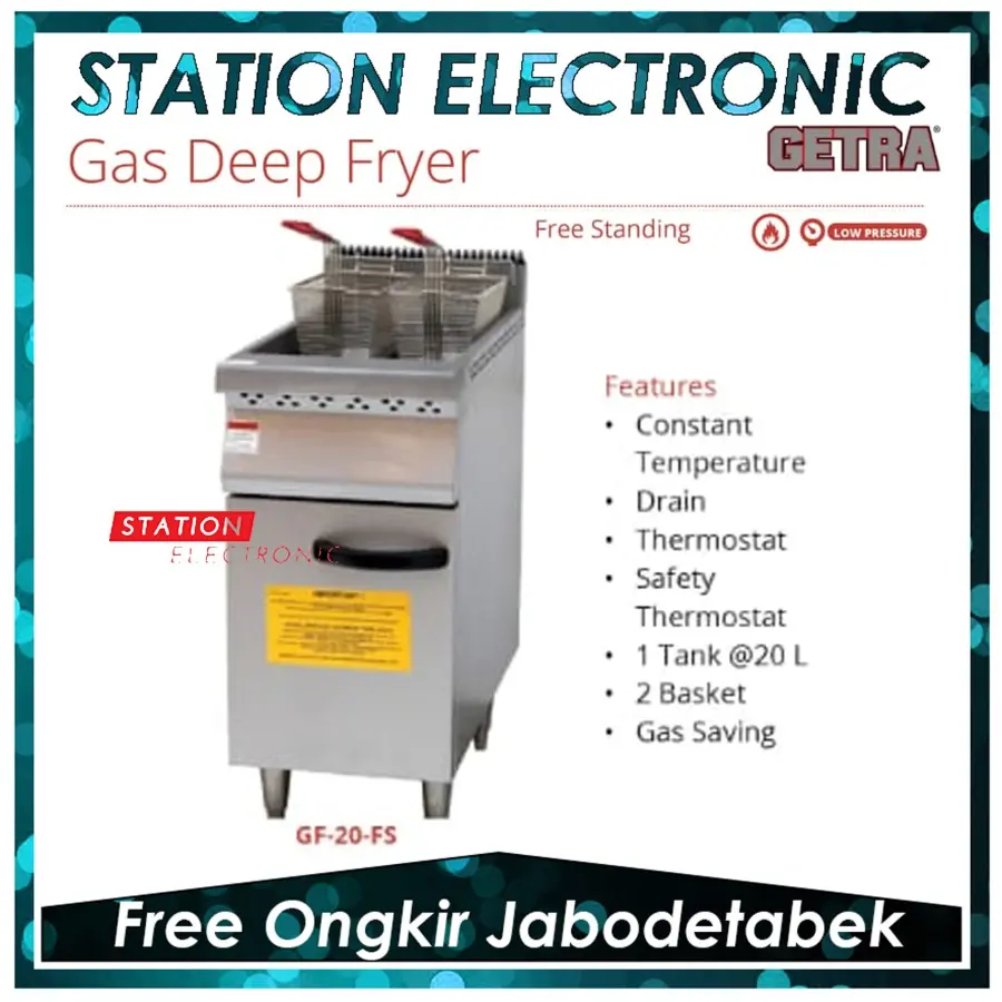Getra Gas Deep Fryer GF20FS Penggorengan 1Tank 20L GF 20 FS Thermostat