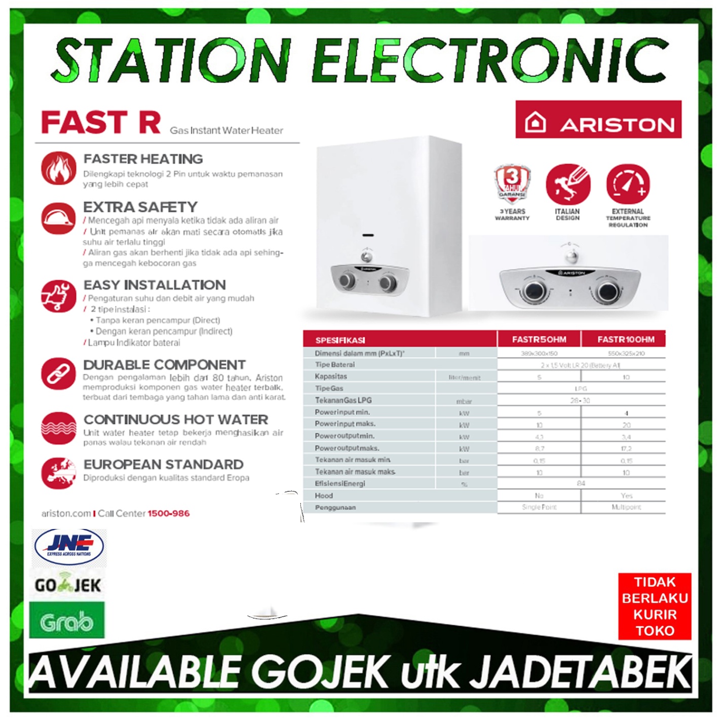 Jual Ariston Water Heater Gas Fast R LPG GAS Renos