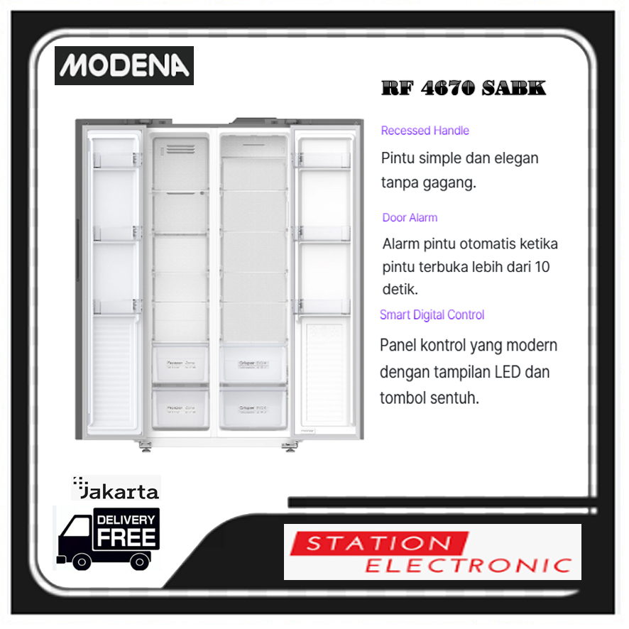 Modena Kulkas Side by Side RF 4670 SABK RF4670SABK 467Liter