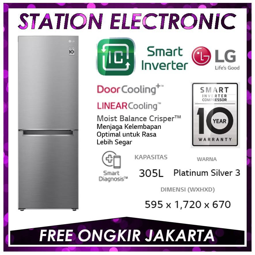 LG GC-B369NLRM Kulkas 2 Pintu Bottom Freezer w/ DoorCooling+™ 305 L