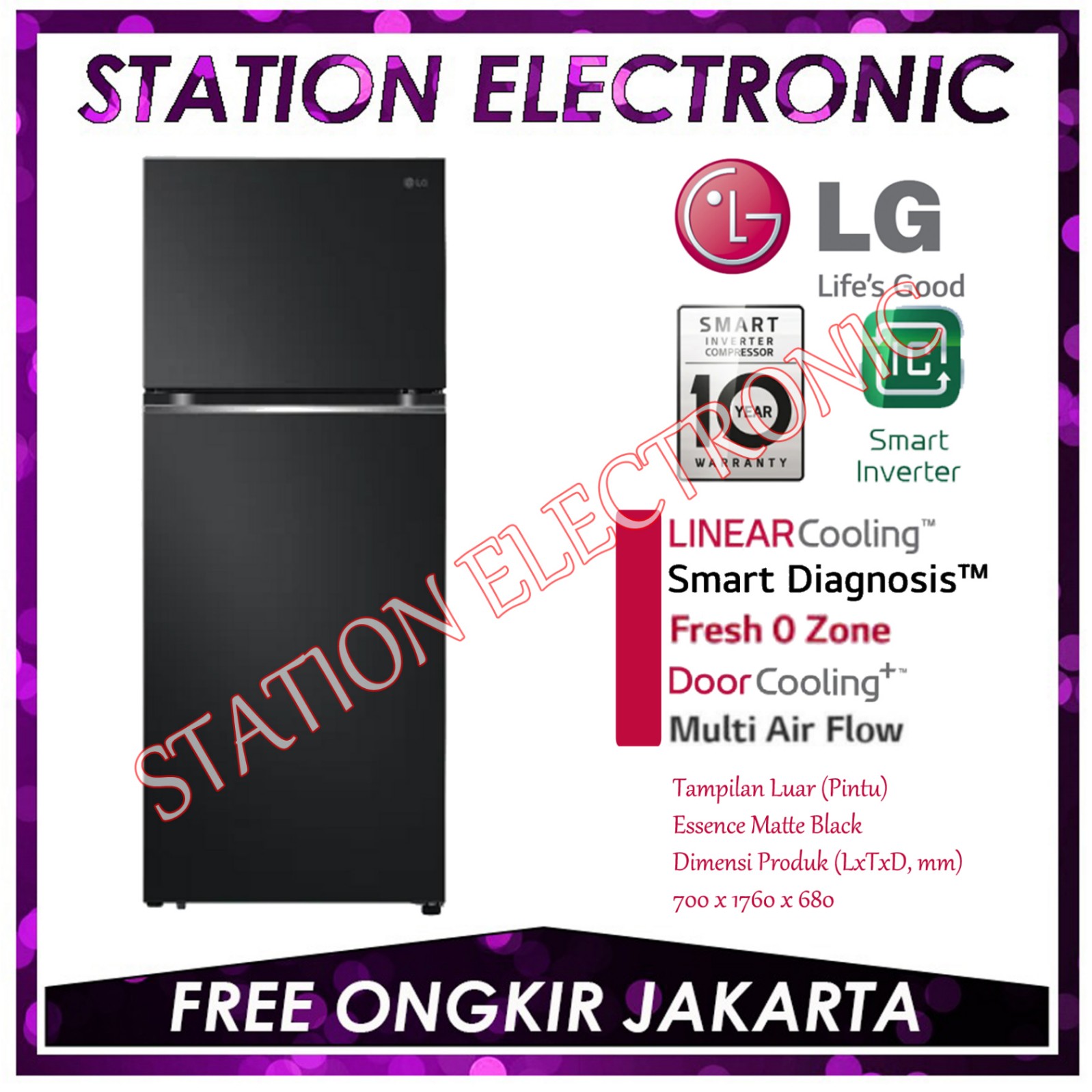 LG GN-B392PQFB Kulkas 2 Pintu Smart Inverter 395 L GN-B392 PQFB