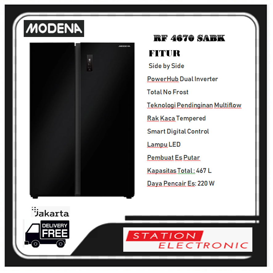 Modena Kulkas Side by Side RF 4670 SABK RF4670SABK 467Liter