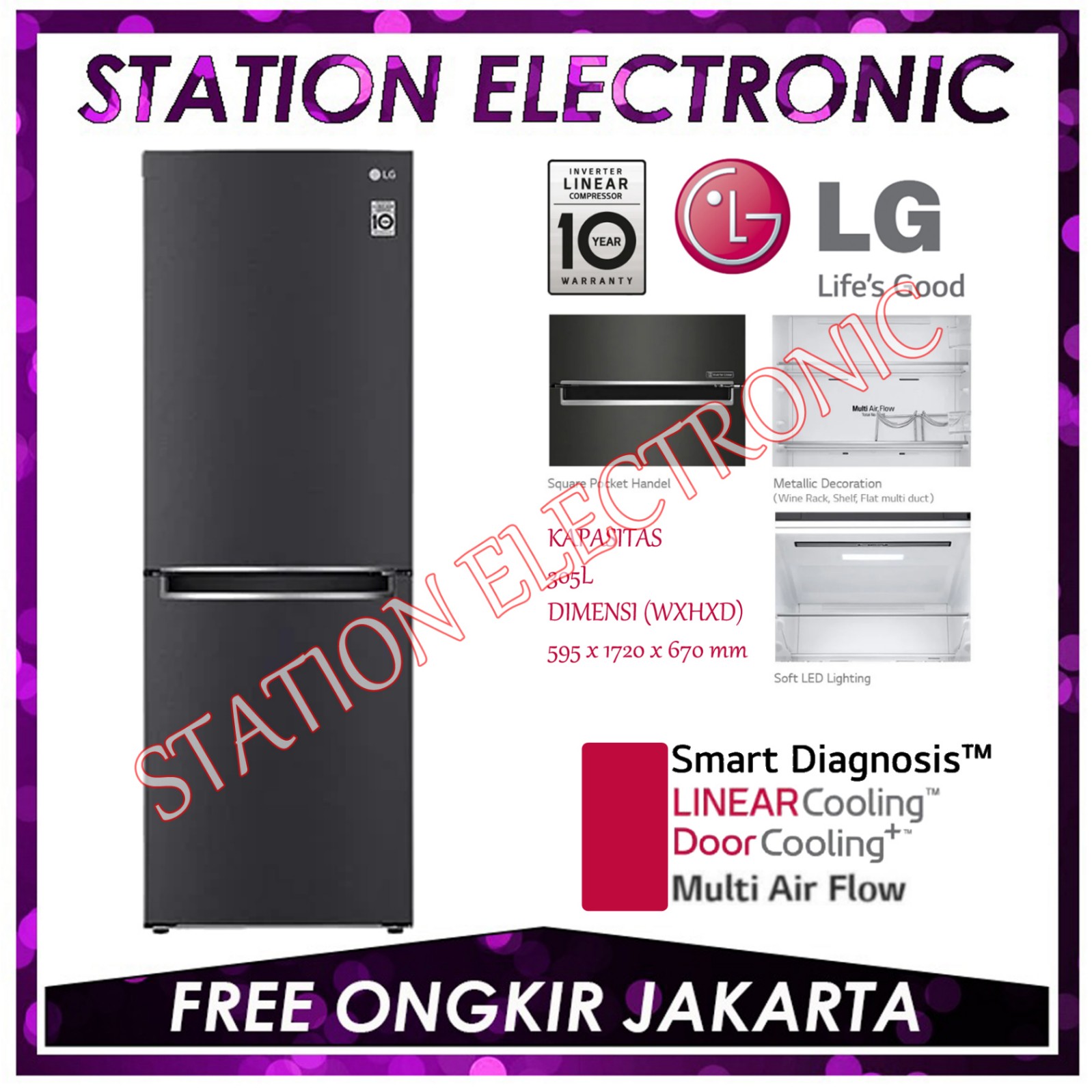 LG GC-B369NQRM Kulkas 2 pintu Inverter Compressor 305L