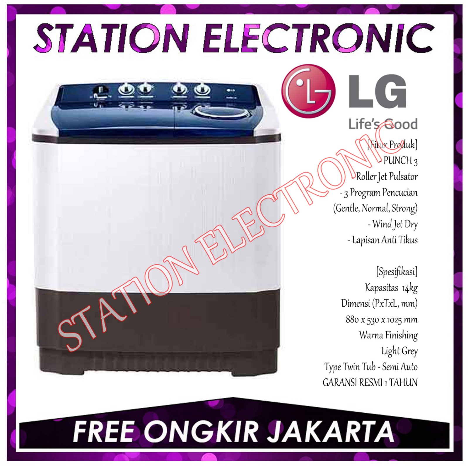 LG Mesin Cuci 2 TABUNG P1400RT [14kg]