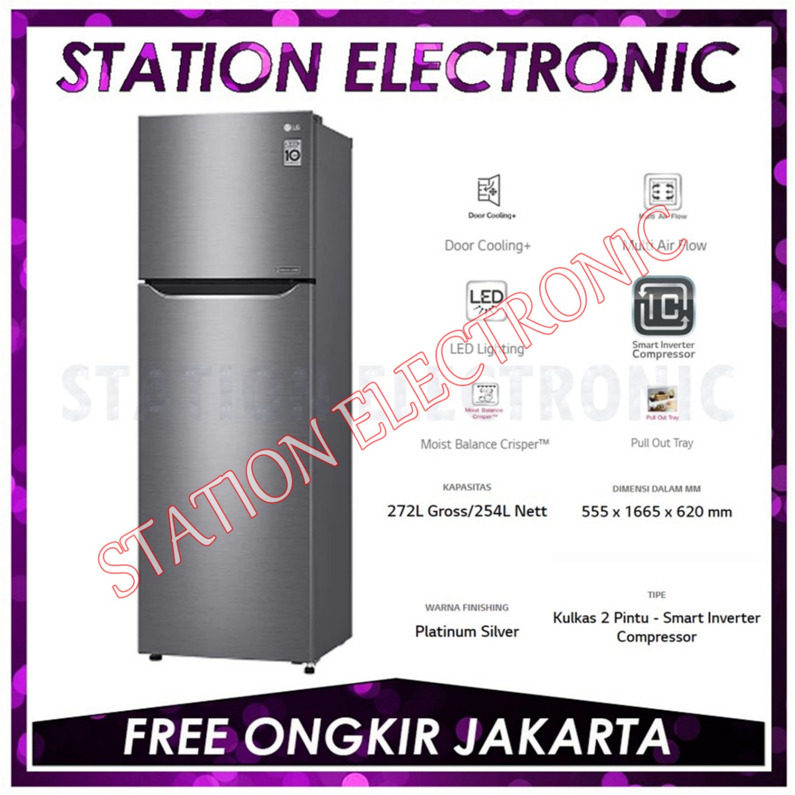 LG GN-G272SLCB Kulkas 2 Pintu 272L Inverter Compressor & Door Cooling+