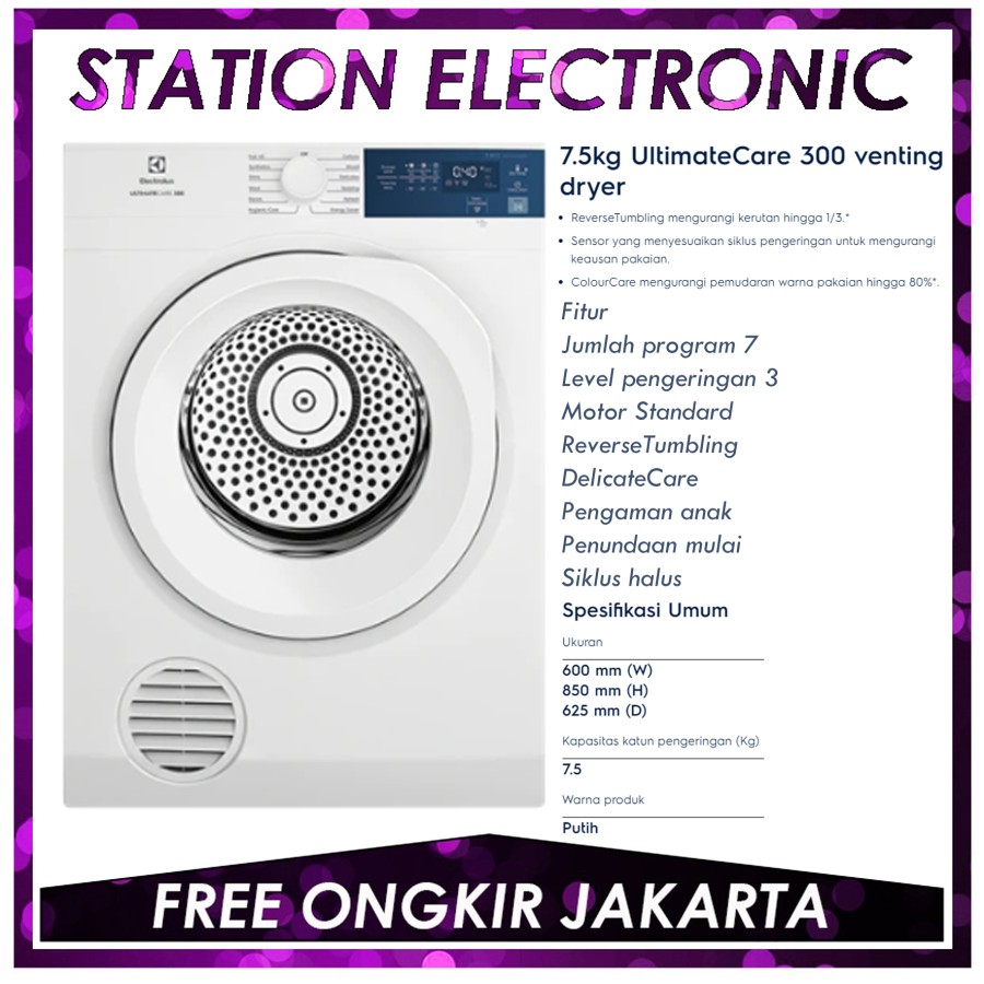 MESIN PENGERING EDV754H3WB ELECTROLUX VENTING DRYER 7.5KG
