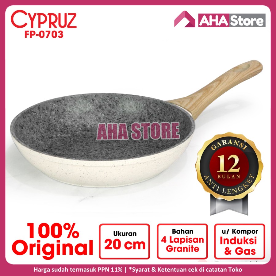 Cypruz Fry Pan Wajan Penggorengan White Granite 20 cm FP0703 FP-0703