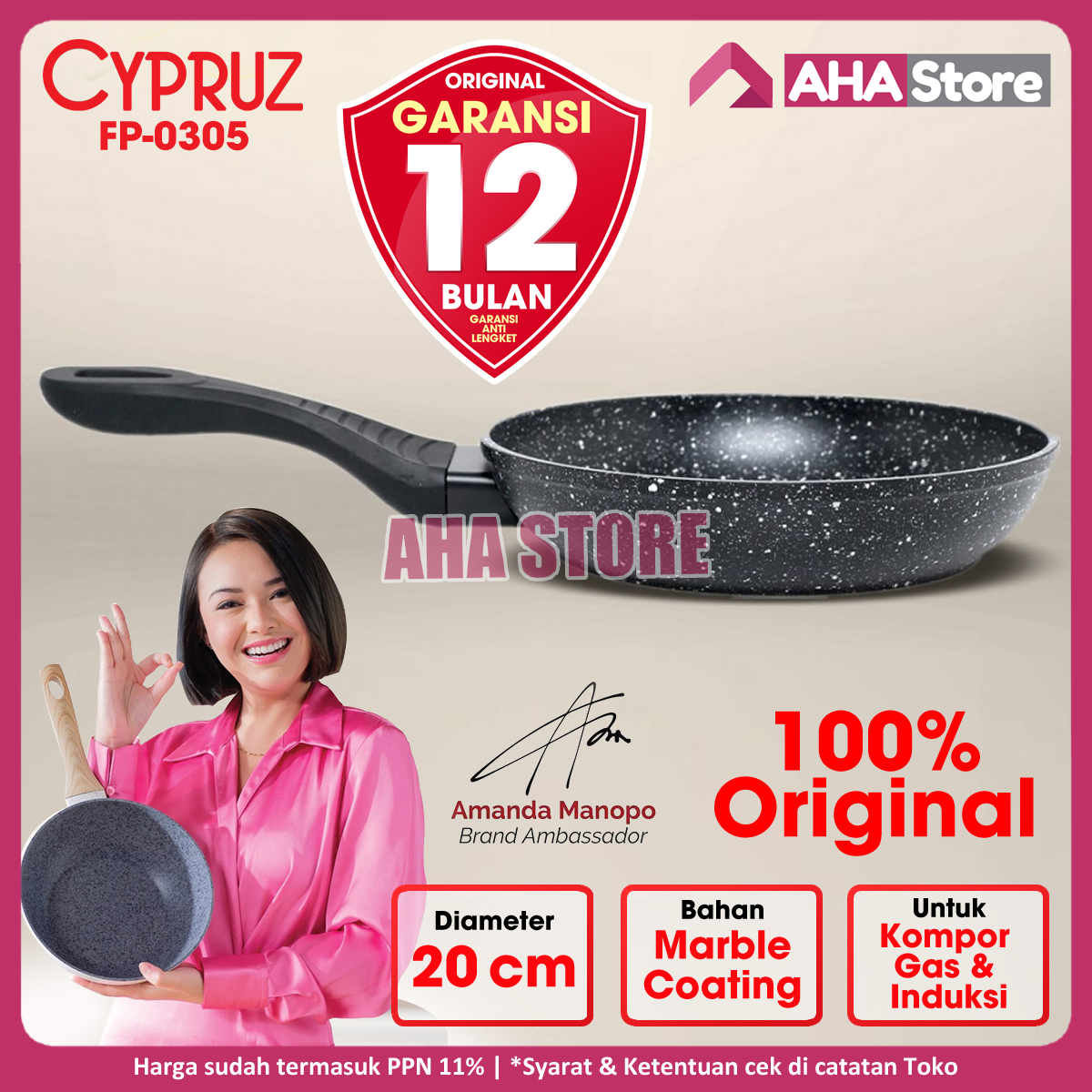 Cypruz Fry Pan Marble Penggorengan Wajan Honeycomb Anti Lengket
