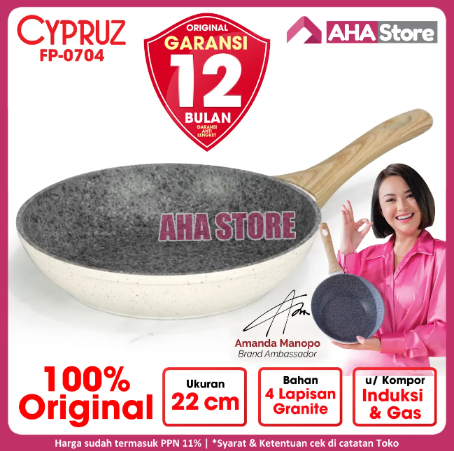 Cypruz Fry Pan Wajan Penggorengan White Granite 22 cm FP0704 FP-0704