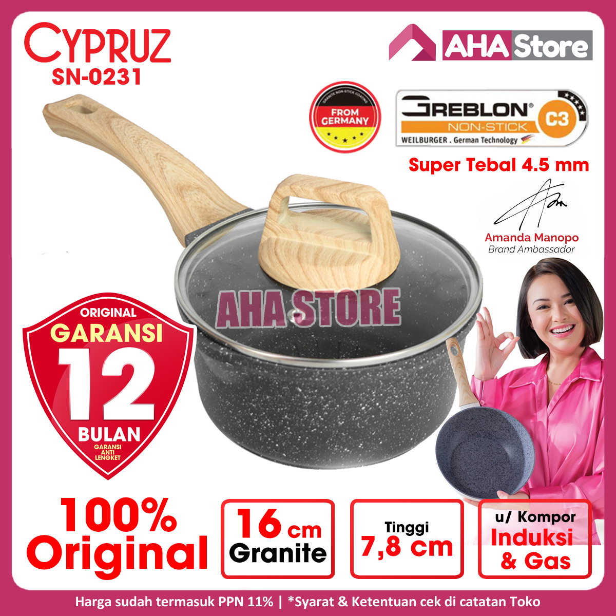 Cypruz Sauce Pan Panci Susu Induksi Granite Die Cast 16 cm SN-0231