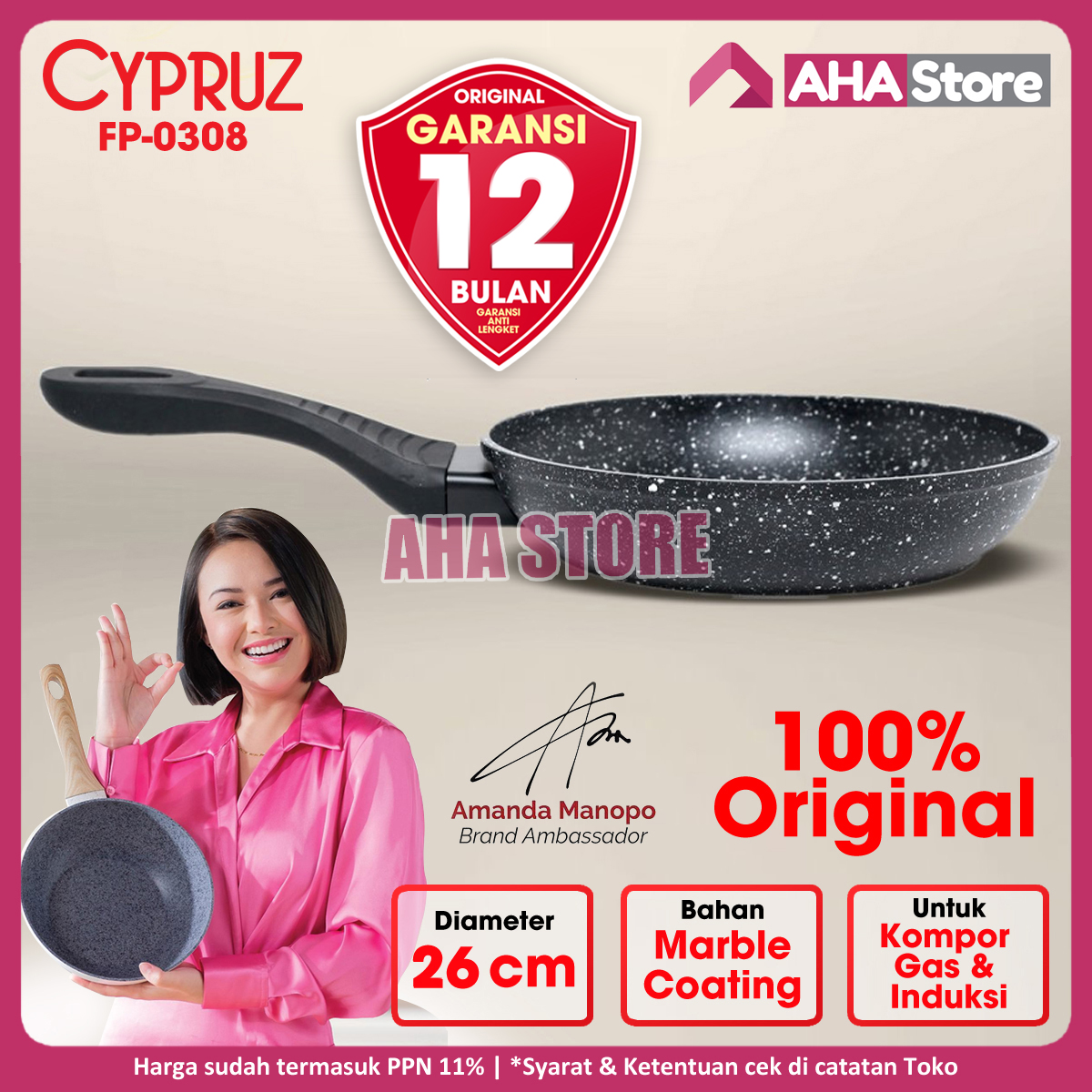 Cypruz Fry Pan Marble Penggorengan Wajan Honeycomb Anti Lengket