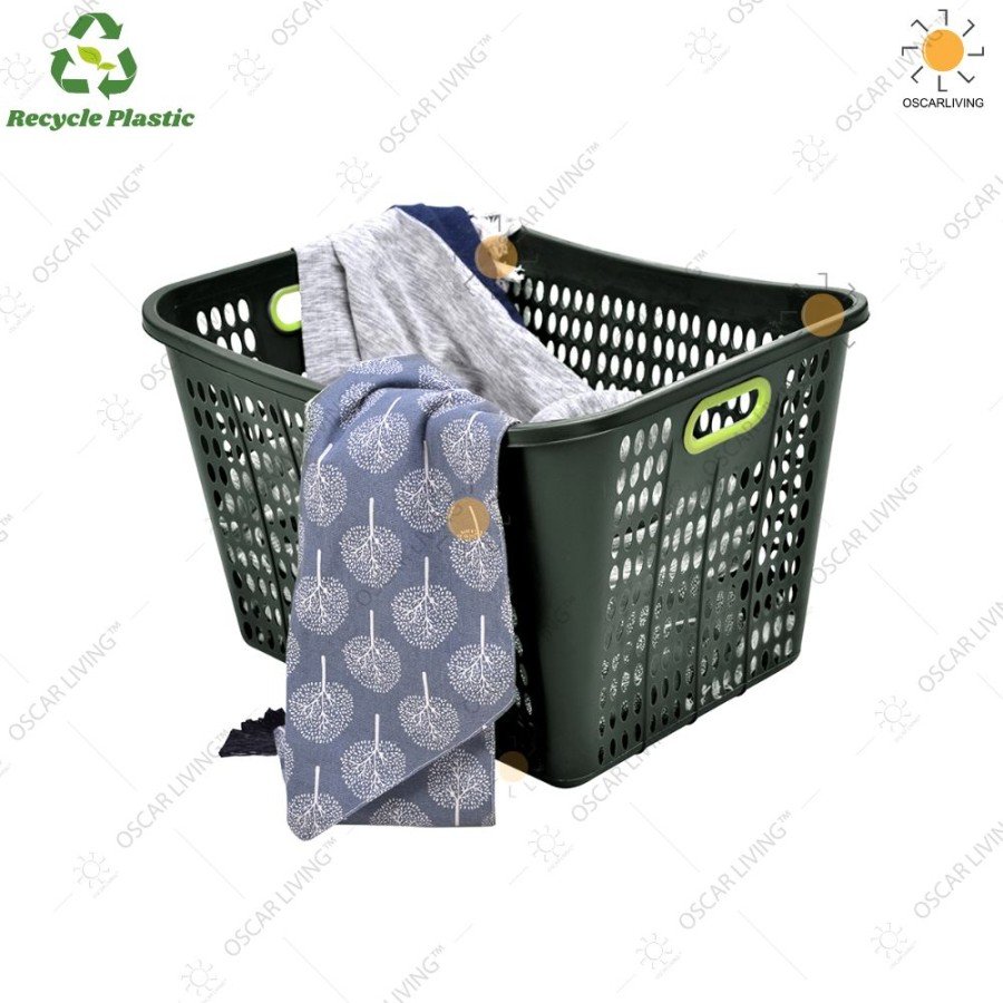 KERANJANG PAKAIAN ARCHIPLAST LAVINA GAGANG HIJAU STABILO PLASTIK GREY