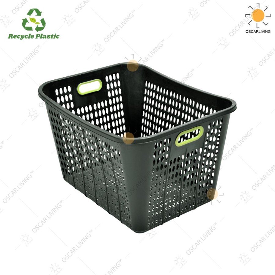 KERANJANG PAKAIAN ARCHIPLAST LAVINA GAGANG HIJAU STABILO PLASTIK GREY