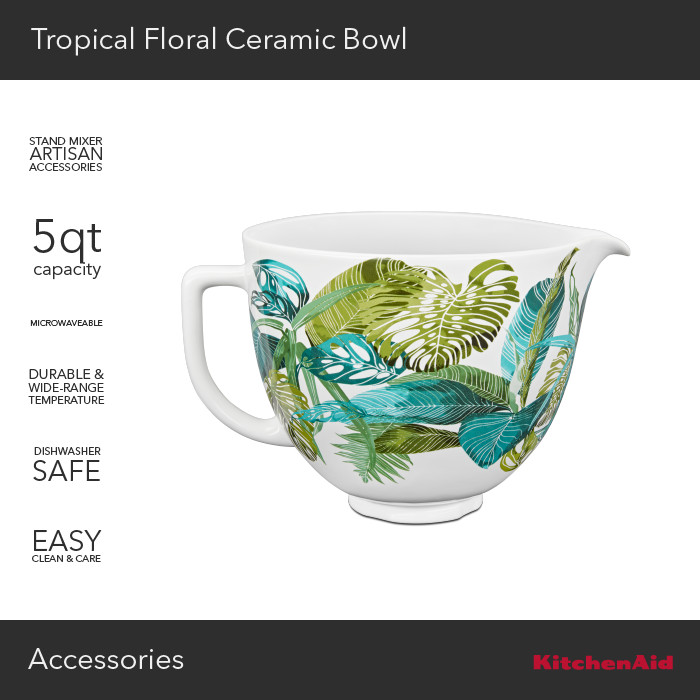 KitchenAid 5 Quart Tropical Floral Patterned Ceramic Bowl - KSM2CB5PTF
