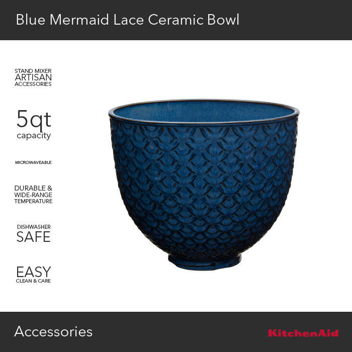 KitchenAid 5 Quart Blue Mermaid Lace Ceramic Bowl - KSM2CB5TML